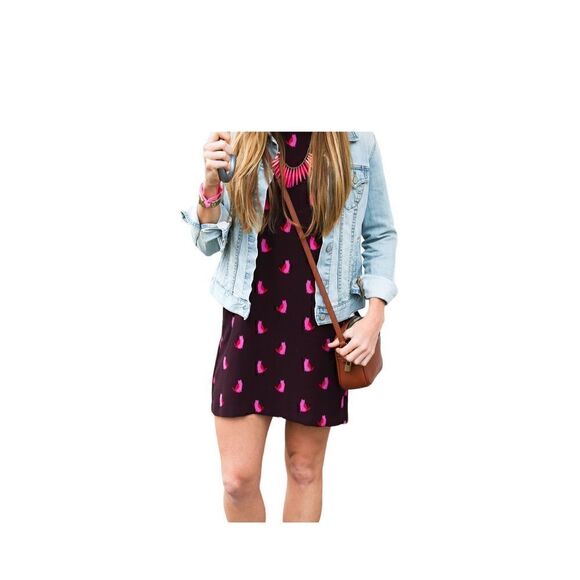 Ann Taylor dark grape colored sheath dress with cat print in Barbie pink XSP - Picture 11 of 14